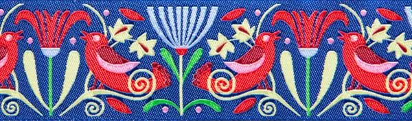 Renaissance Ribbon Red Art Deco Birds on indigo Band 1,5 Zoll Polyester