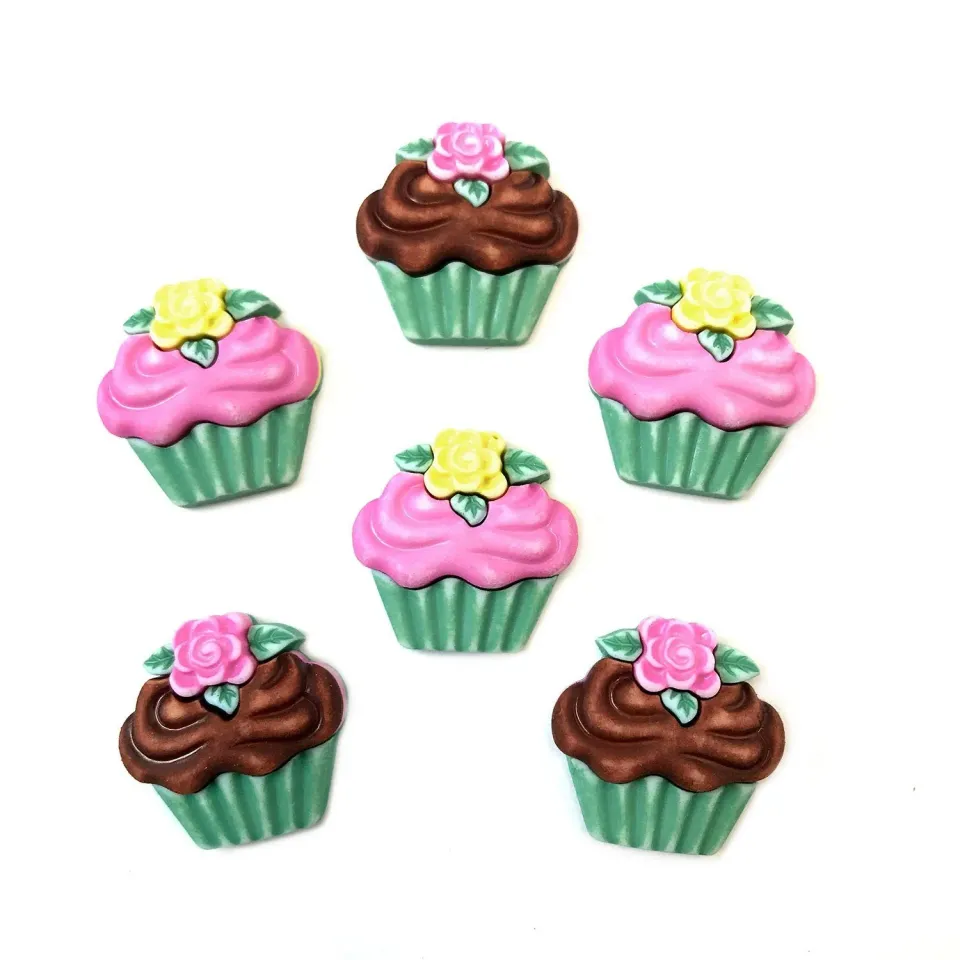 Buttons Galore Gourmet Cupcakes Nähknöpfe 6 Stück 3D