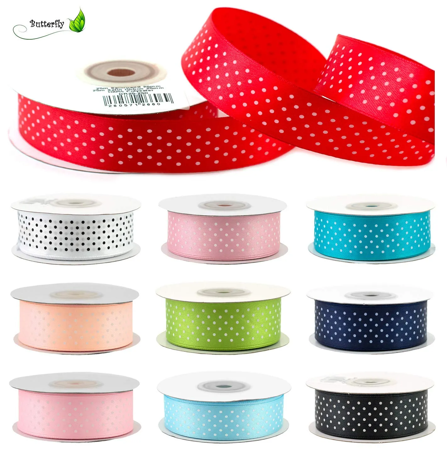 Creativery Satinband Punkte rot 25 mm 25 m Rolle Schleifenband