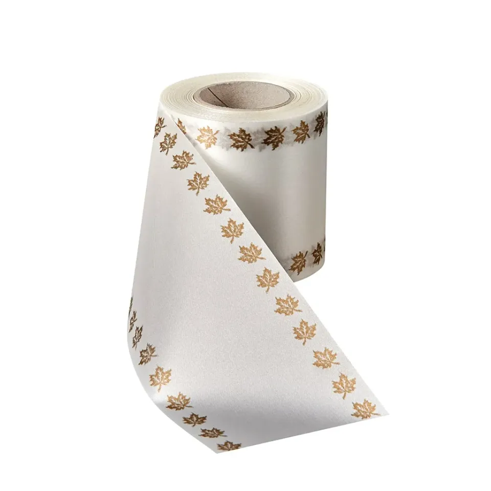 ALJO DESIGN Satin-Kranzband weiß mit Efeu-Rand 25 m