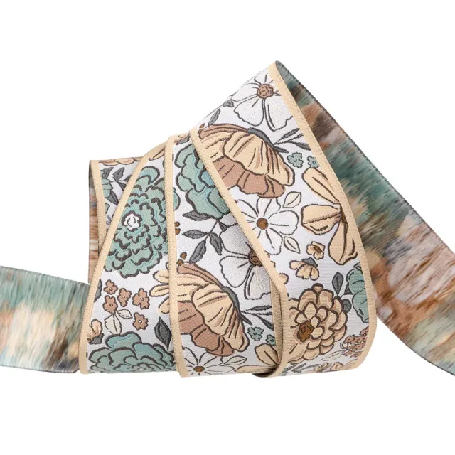 Renaissance Ribbon Montana Bloom Floral in Light Webband 38mm 1 Yard hell