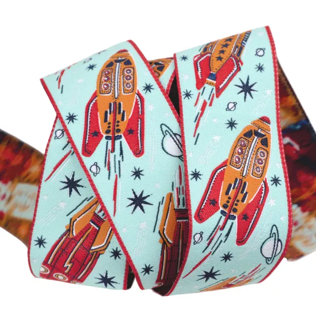 Renaissance Ribbon 3 2 1 Blastoff Retro Rocket Band Blau 1 Yard
