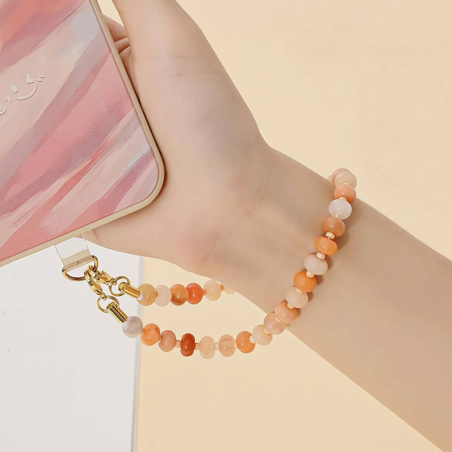 MORSUNBELA Perlen Handykette kurz Pastell Handschlaufe