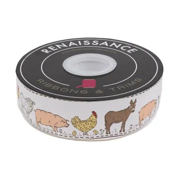 Renaissance Ribbon Farmstead Animal Farm in Linen Jacquardband 1 Yard Tiere