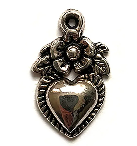 Buttons Galore Heart & Flower Anhänger 10 Stück silber