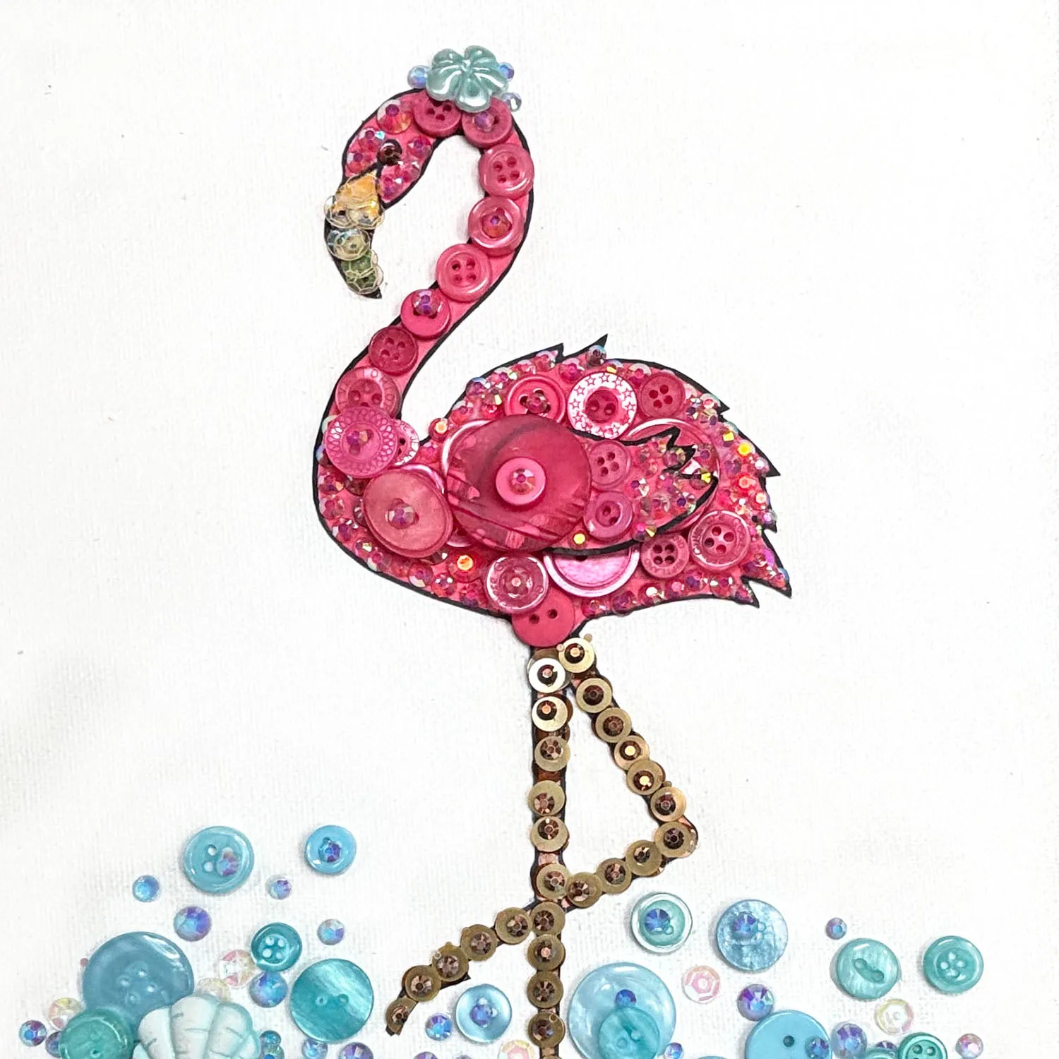 Buttons Galore Flamingo Bastelset Knöpfe pink-türkis