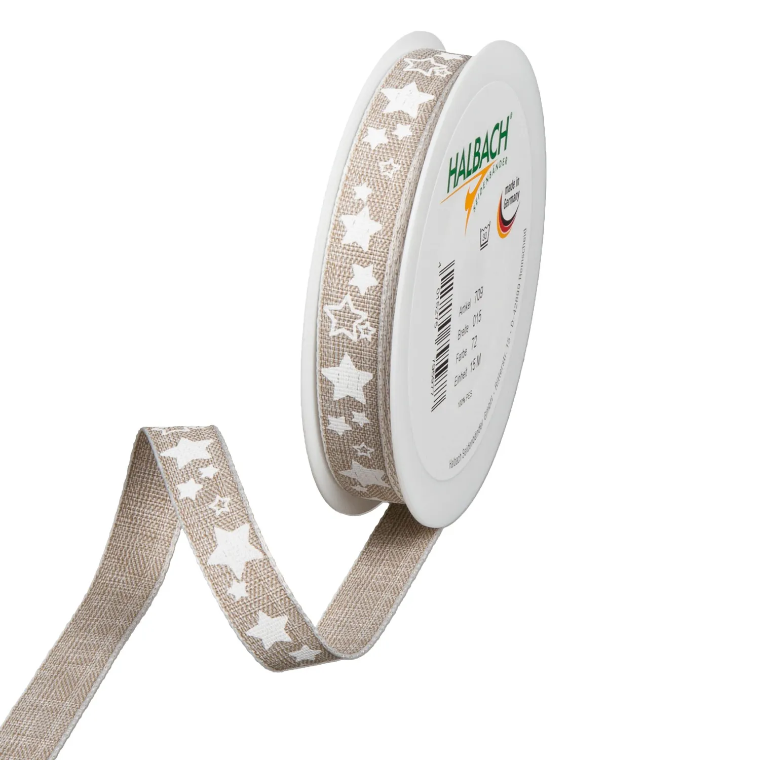 Halbach Druckband Sterne Geschenkband 15mm x 15m