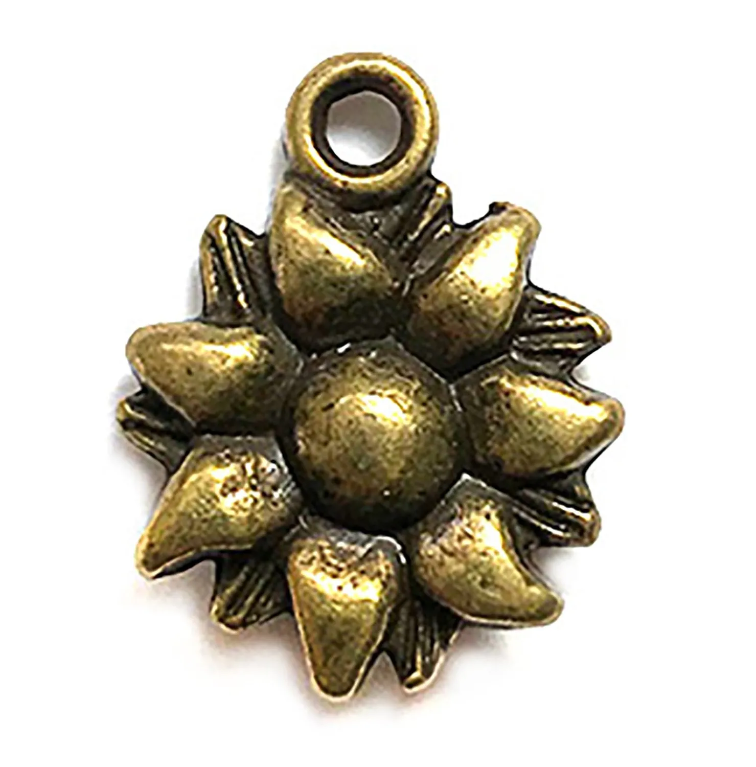 Buttons Galore Flower Charm Blumenanhänger 10 Stück Antikgold