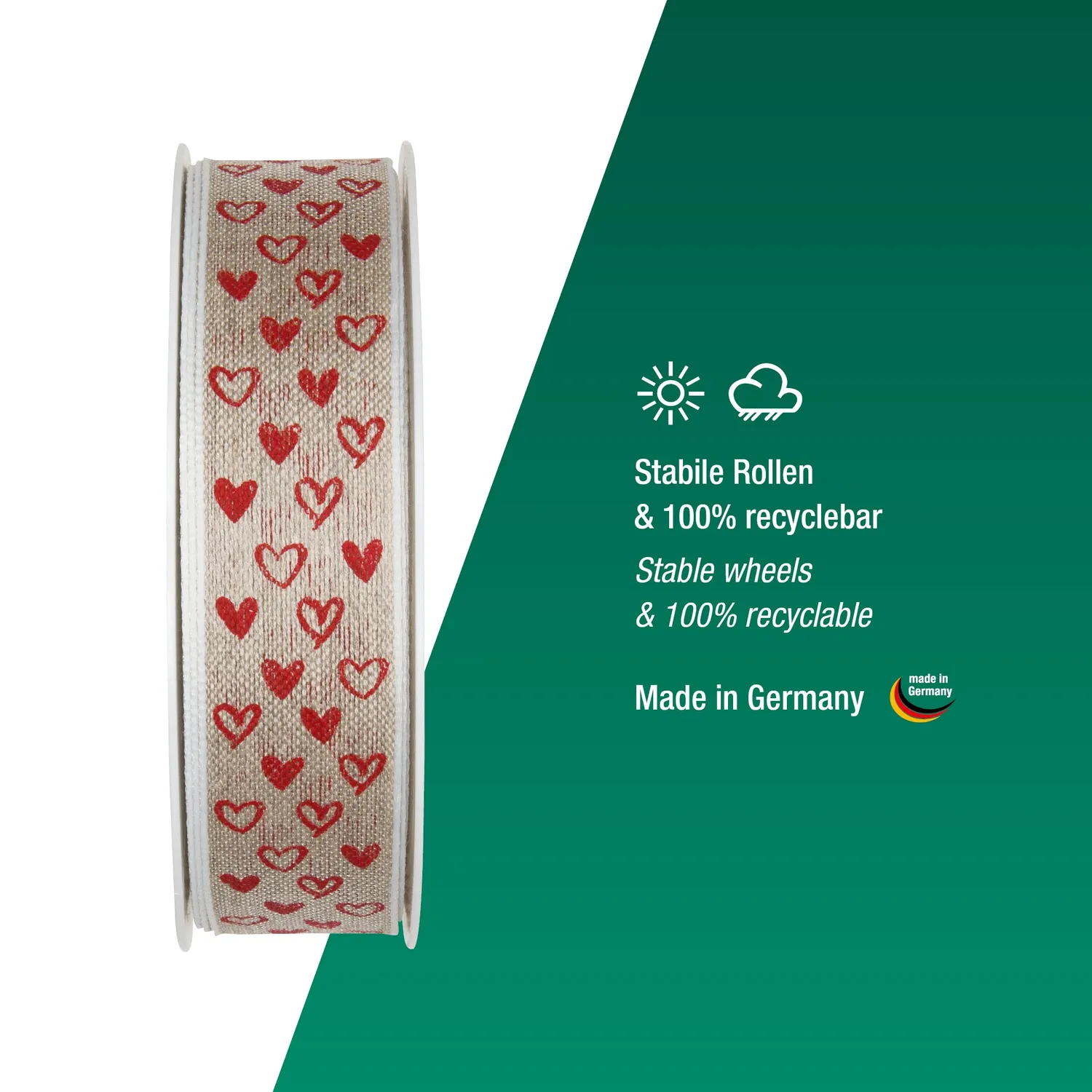 Halbach Herzen Leinenband Geschenkband mit Drahtkante