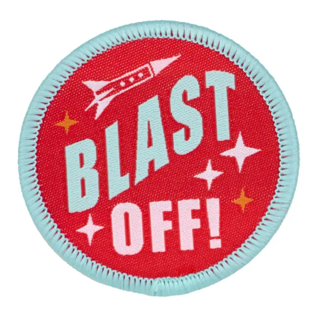 Renaissance Ribbon 3,2,1 Blastoff Blast Off Badge Aufnäher 51x51mm Bügelbild