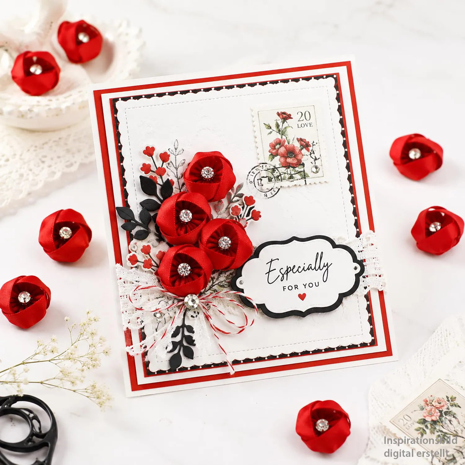 Creativery Satinblumen mit Strass 3cm Stoffrosen 5 Stück