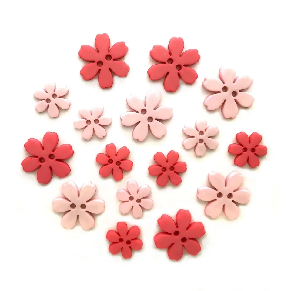 Buttons Galore Flower Power Carnation Nähknöpfe 16 Stück matt