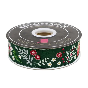 Renaissance Ribbon Mistletoe and Holly Floral Mistletoe Webband 38mm 1 Yard
