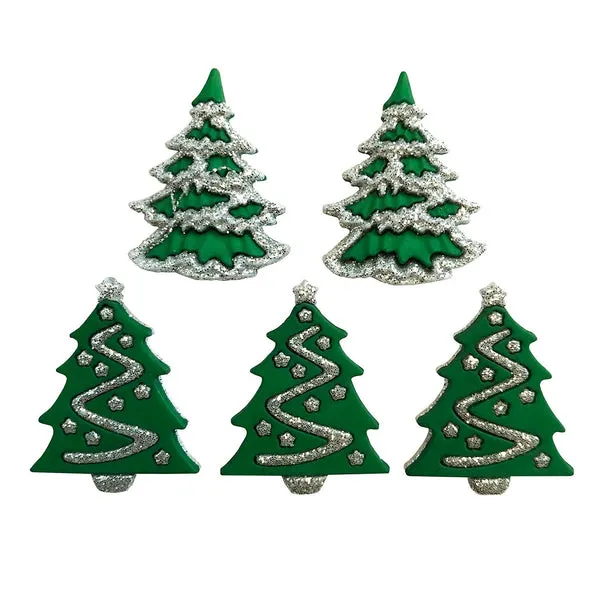 Buttons Galore Glitter Trees Weihnachtsbaum-Knöpfe 5 Stück Glitzer