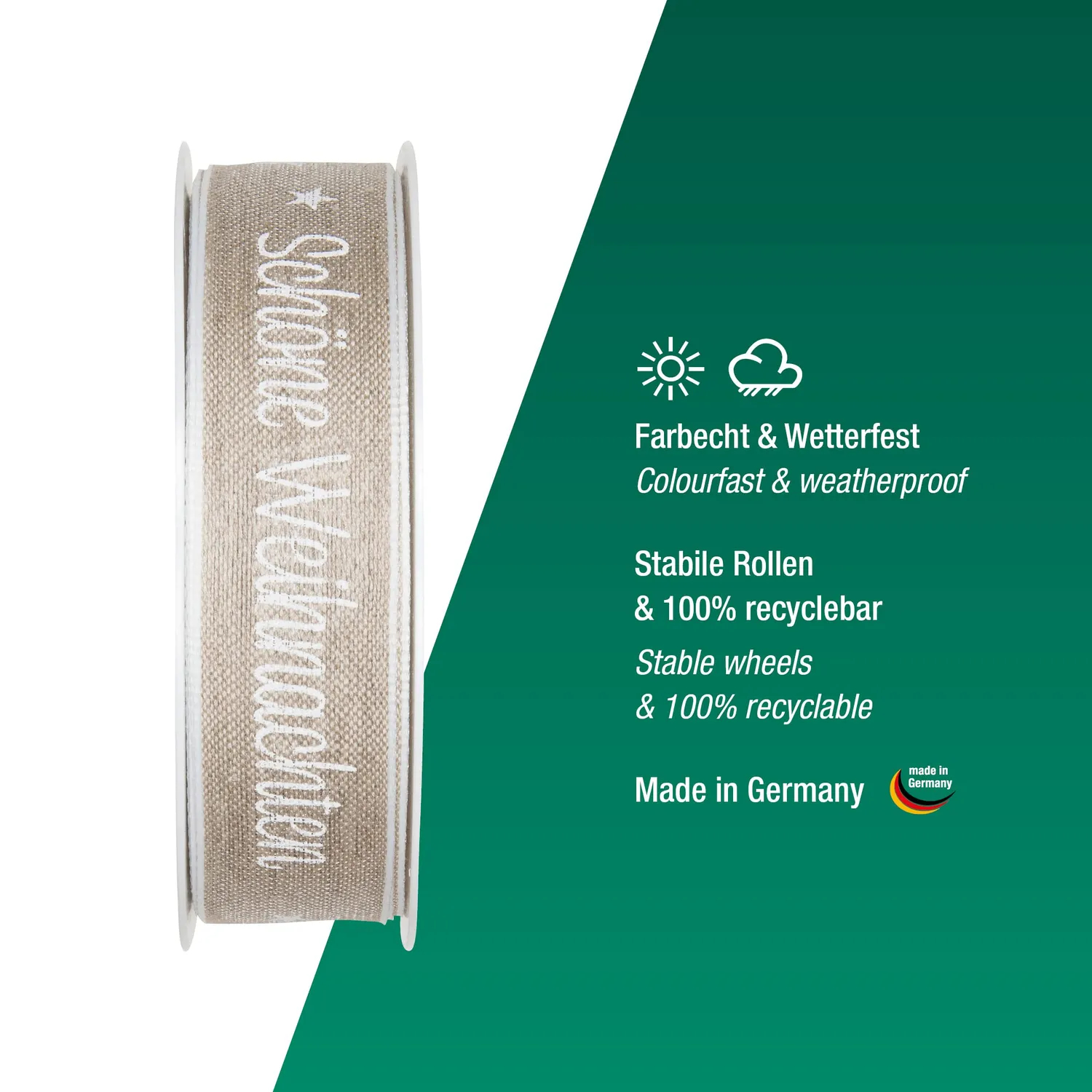 Halbach Weihnachts-Geschenkband aus Leinen 25 mm x 15 m