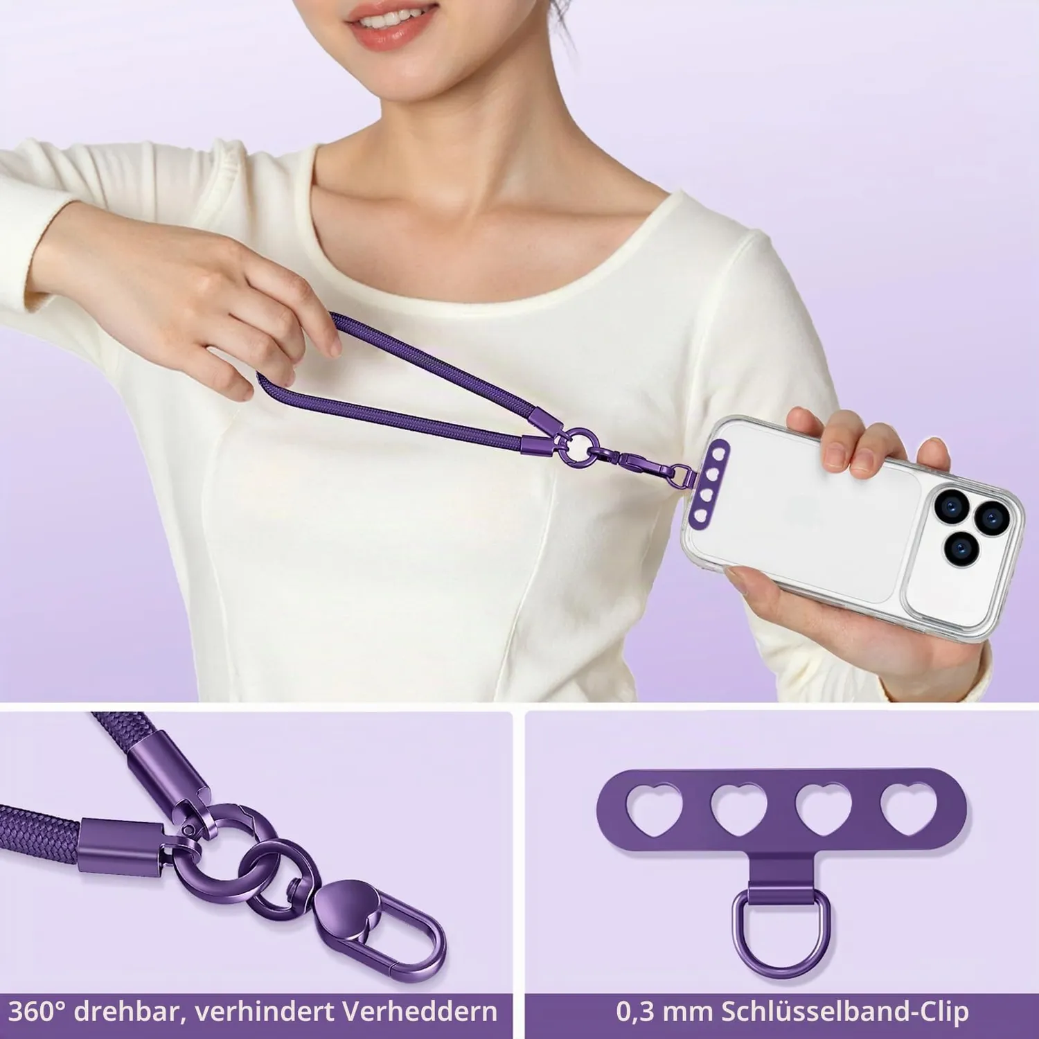 MORSUNBELA Handschlaufe Handykette Kurz Violett 15 cm