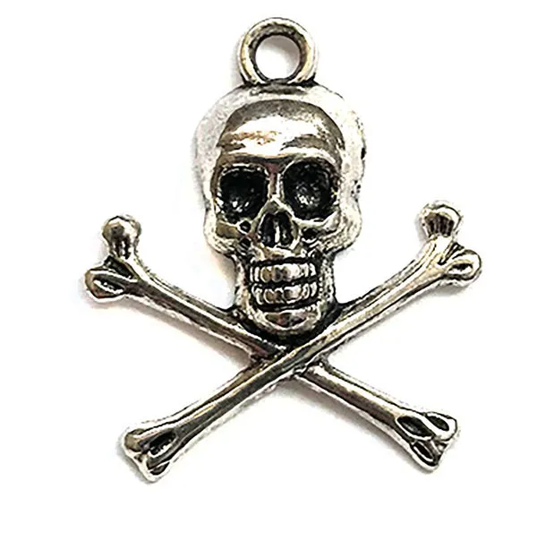 Buttons Galore Skull & Crossbone Charm Anhänger 10 Stück silber