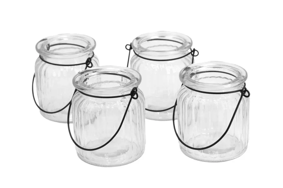 Creativery Windlichtglas 8x9cm Teelichthalter 4er Set mit Henkel