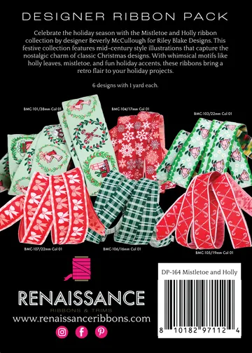 Renaissance Ribbon Mistletoe and Holly Webband-Set Weihnachten 6x1 Yard