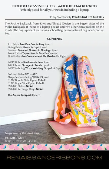 Renaissance Ribbon Archie Backpack Nähset Best Day