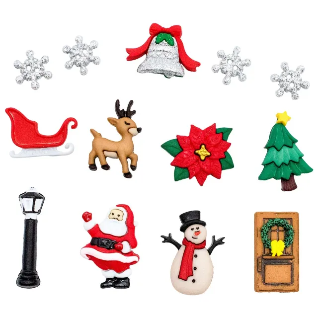 Buttons Galore Christmas Village Theme Buttons Weihnachtsknöpfe 13 Stück