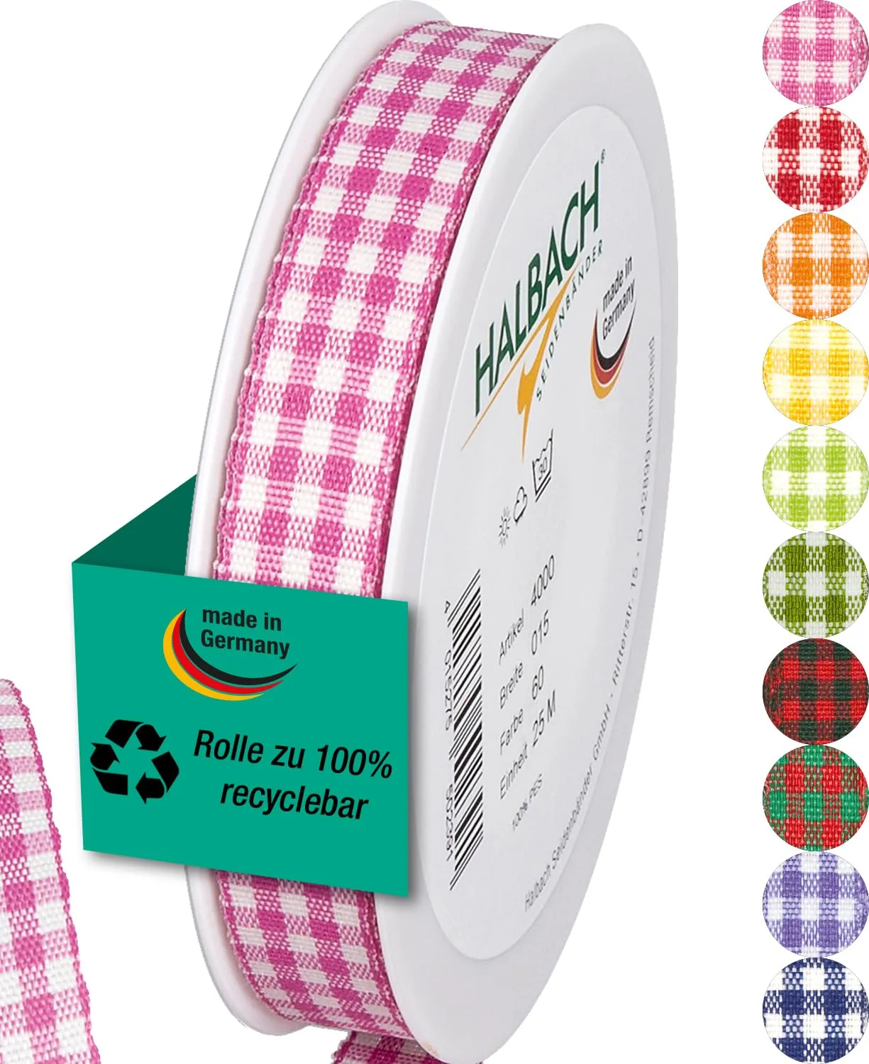 Halbach Vichy-Karo Geschenkband 25 m Rolle