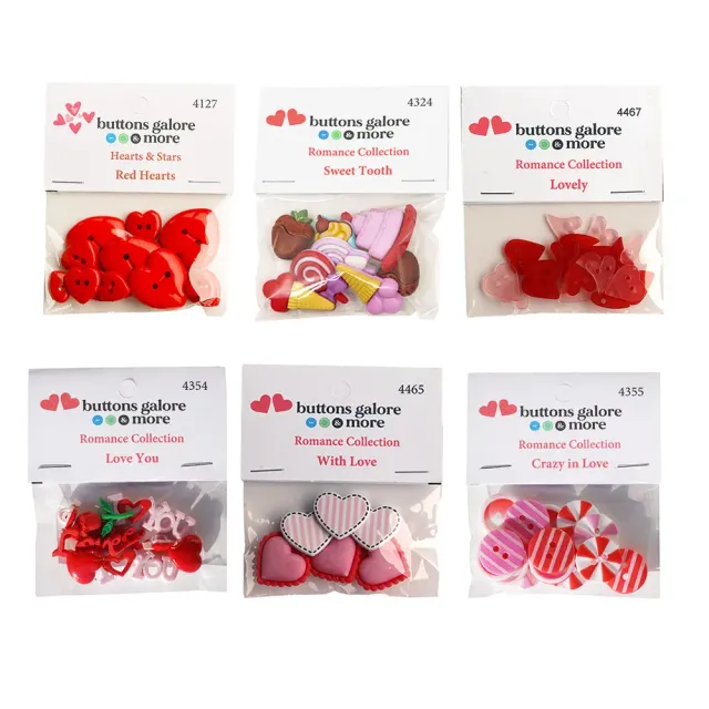 Buttons Galore Valentine Romance Knöpfe 60 Stück 3D