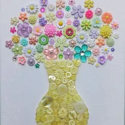 Buttons Galore Flower Button Bastelset Blumenknöpfe Leinwand