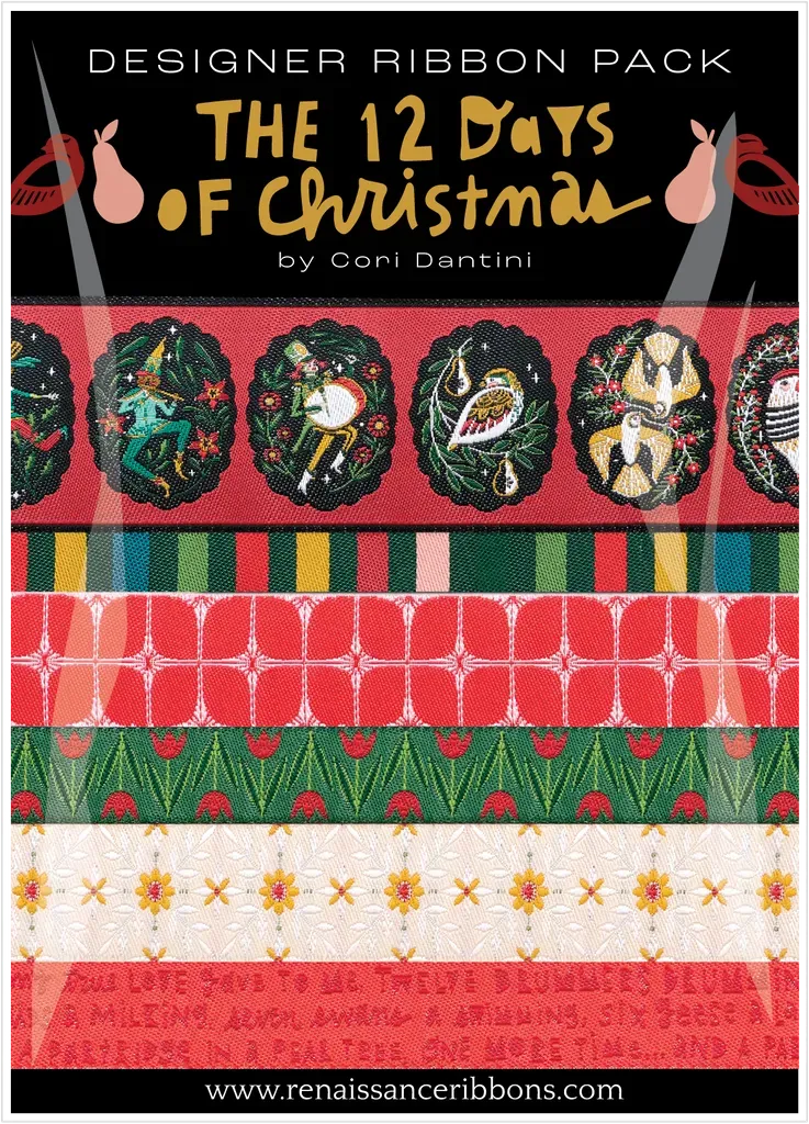 Renaissance Ribbon 12 Days of Christmas Schmuckband-Set 6 Yards nostalgisch