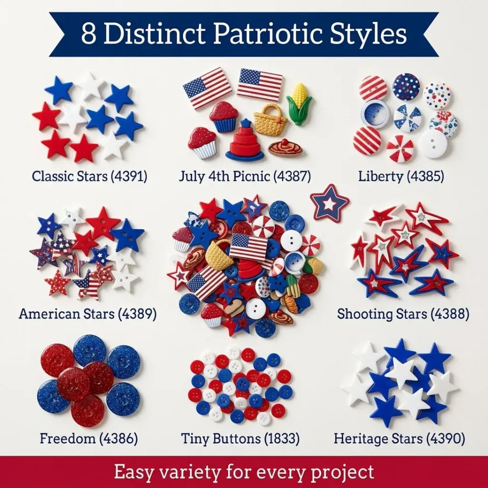 Buttons Galore Patriotic Knopfmix 120 Stück rot-weiß-blau