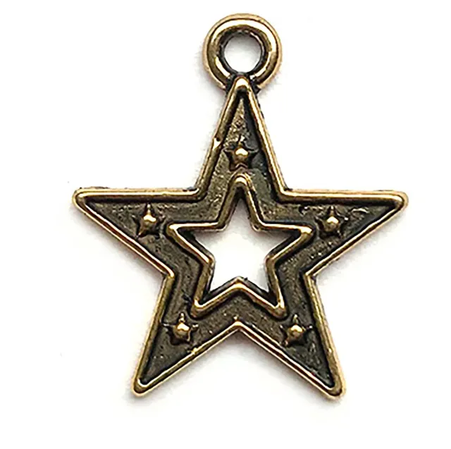 Buttons Galore Star Charm-Anhänger 10 Stück altgold