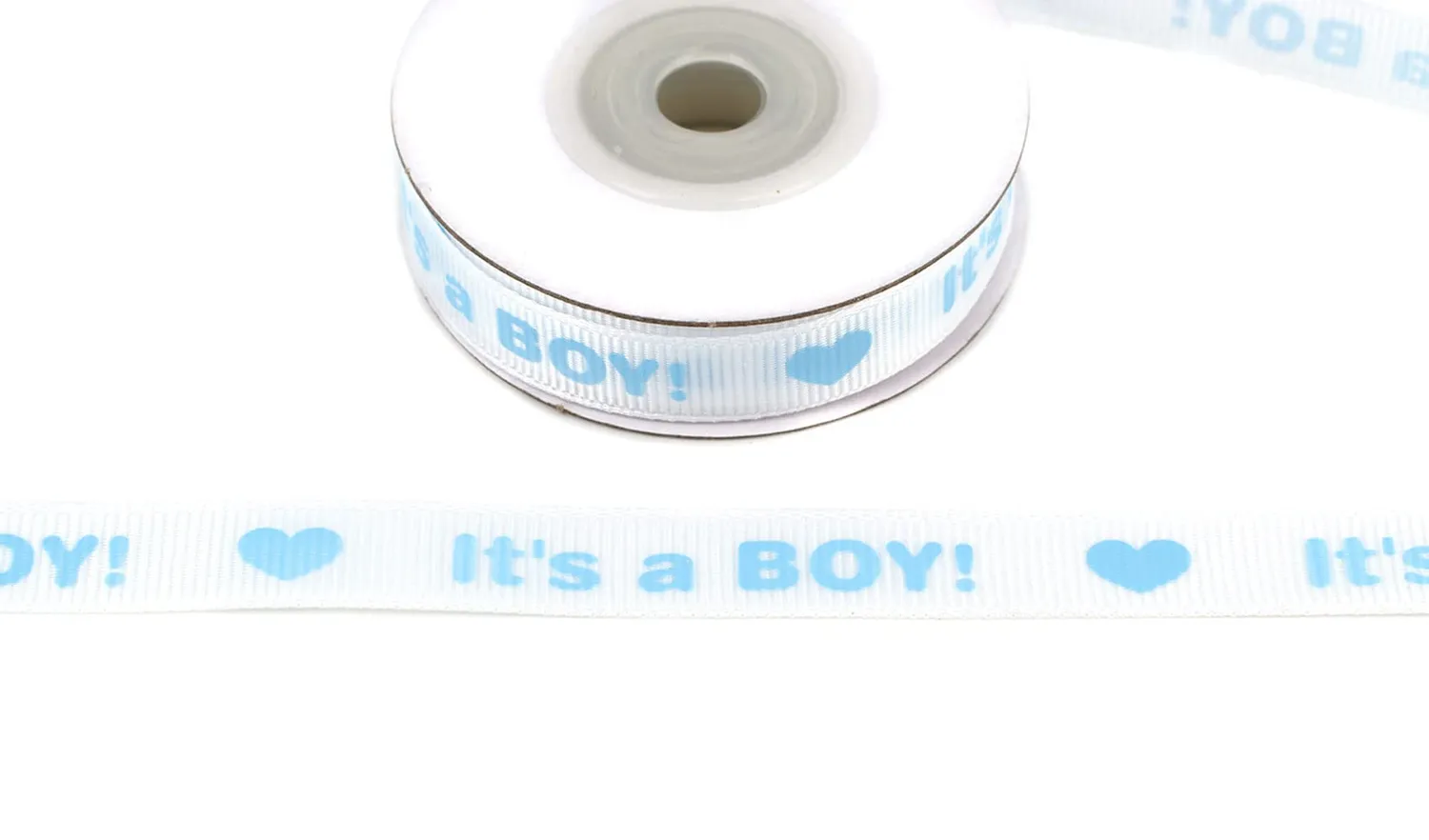 Creativery Geschenkband It's a Boy 12 mm 10 m weiß-blau