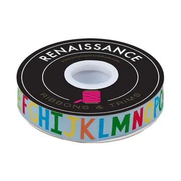 Renaissance Ribbon Alphabet Soup Band Bright Sky 7/8 Zoll 1 Yard