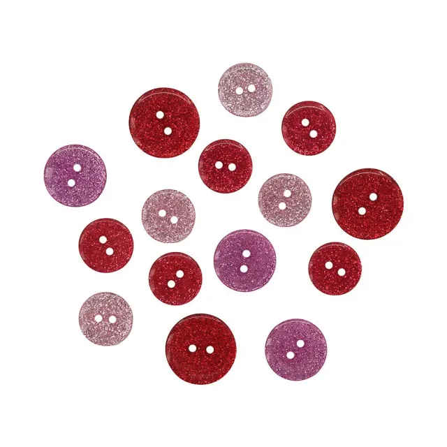 Buttons Galore Valentine Glitter Glitzerknöpfe 15 Stück Rot Rosa