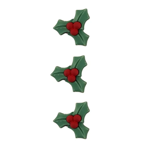 Buttons Galore 3D Holiday Fun Holly Knöpfe 3 Stück 1 Inch