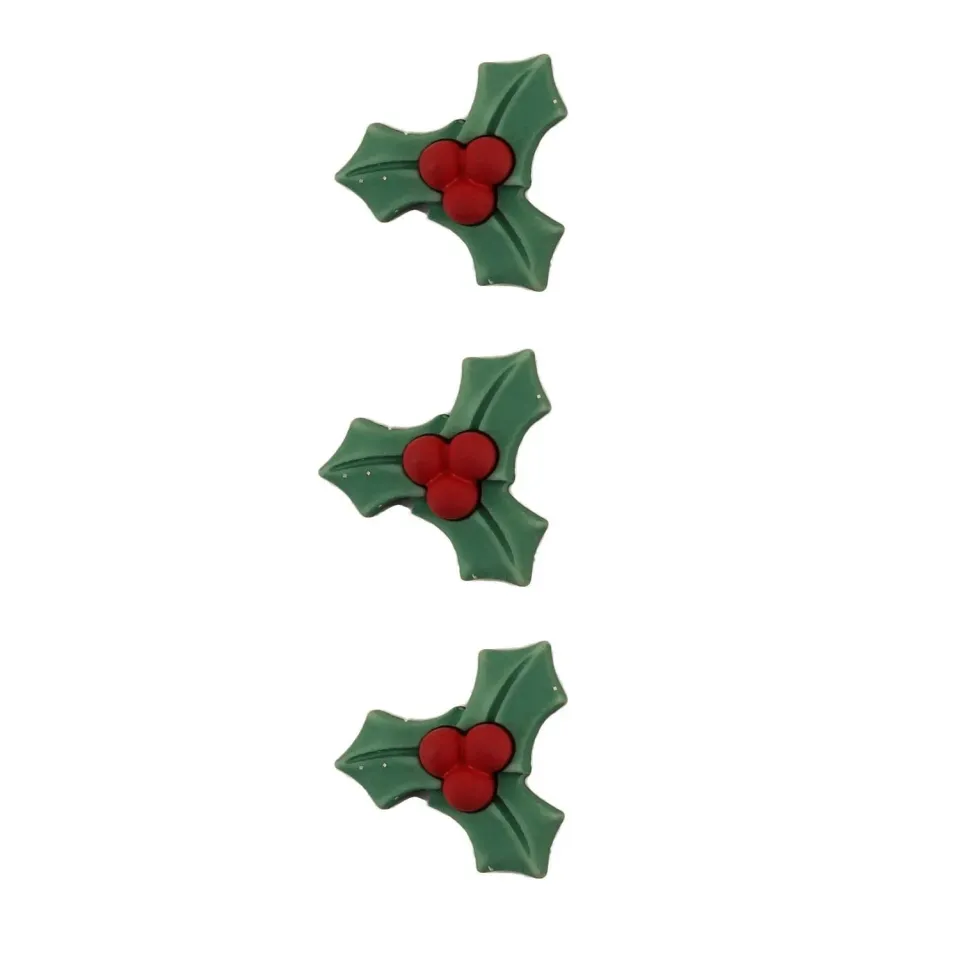 Buttons Galore 3D Holiday Fun Holly Knöpfe 3 Stück 1 Inch