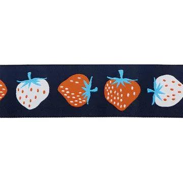 Renaissance Ribbon Strawberry Navy Jacquardband 1 Yard Erdbeere