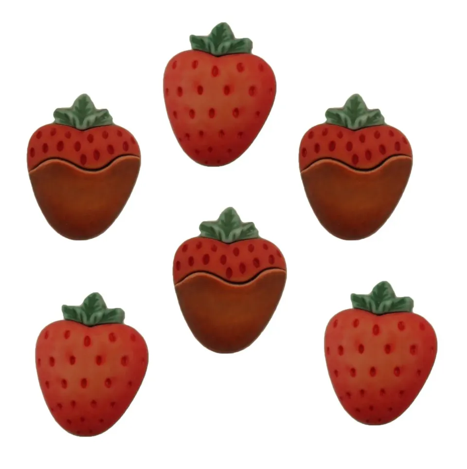 Buttons Galore Sweet Delights Strawberries Knöpfe 6 Stück 3D