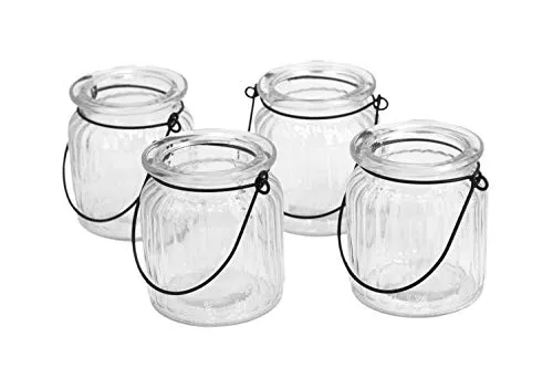 Creativery Windlichtglas 8x9cm Teelichthalter 4er Set mit Henkel