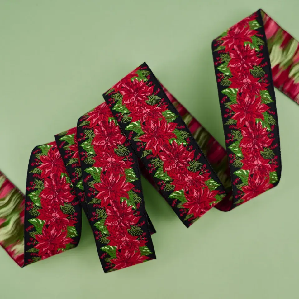 Renaissance Ribbon Holiday Cheer Vintage Poinsettia Schmuckband 1 Yard