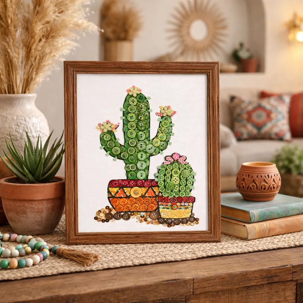 Buttons Galore Cactus Canvas DIY Craft Kit Kaktus Bastelset