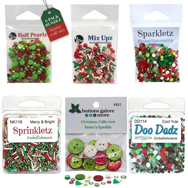 Buttons Galore Weihnachten Bastelset 6er Perlen Strass Pailletten