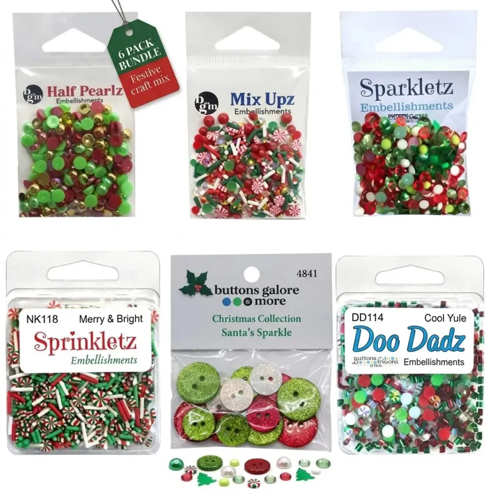 Buttons Galore Weihnachten Bastelset 6er Perlen Strass Pailletten