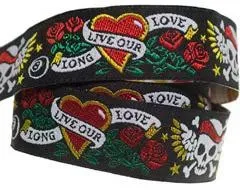 Renaissance Ribbon Tattoo Skull & Bones Webband Schwarz 22mm 1 Yard