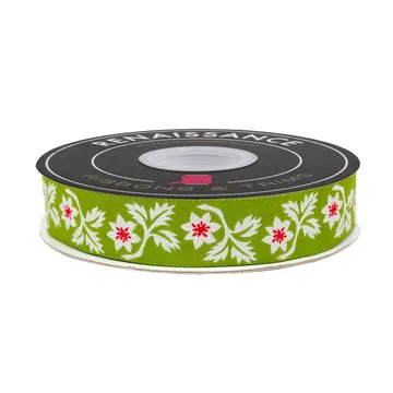 Renaissance Ribbon Buon Natale Holly and Vine Schmuckband Stechpalme