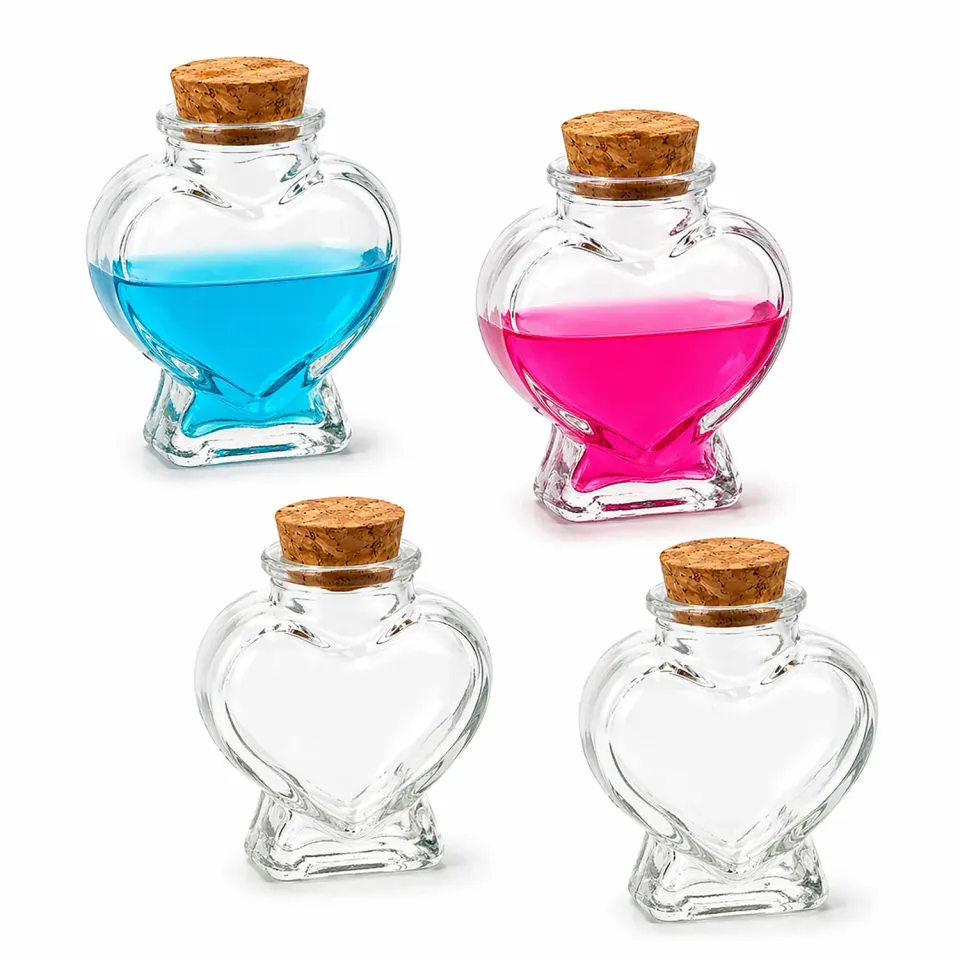 Creativery Herz Glasflaschen 70ml 4 Stück transparent