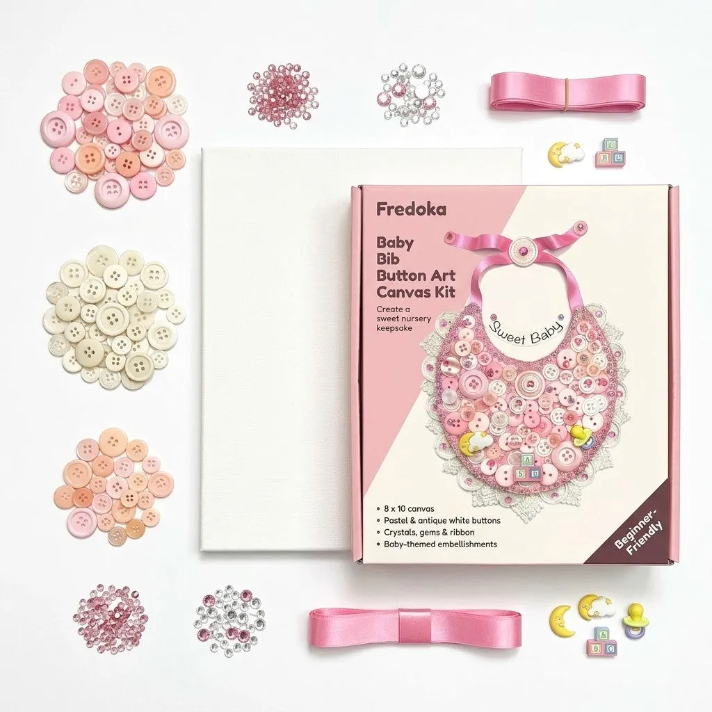 Buttons Galore Baby Bib Canvas Bastelset Rosa Babymotiv