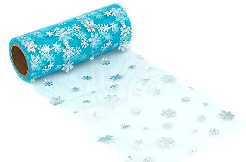 Creativery Tüllband Schneeflocken 15cm x 9m Türkis