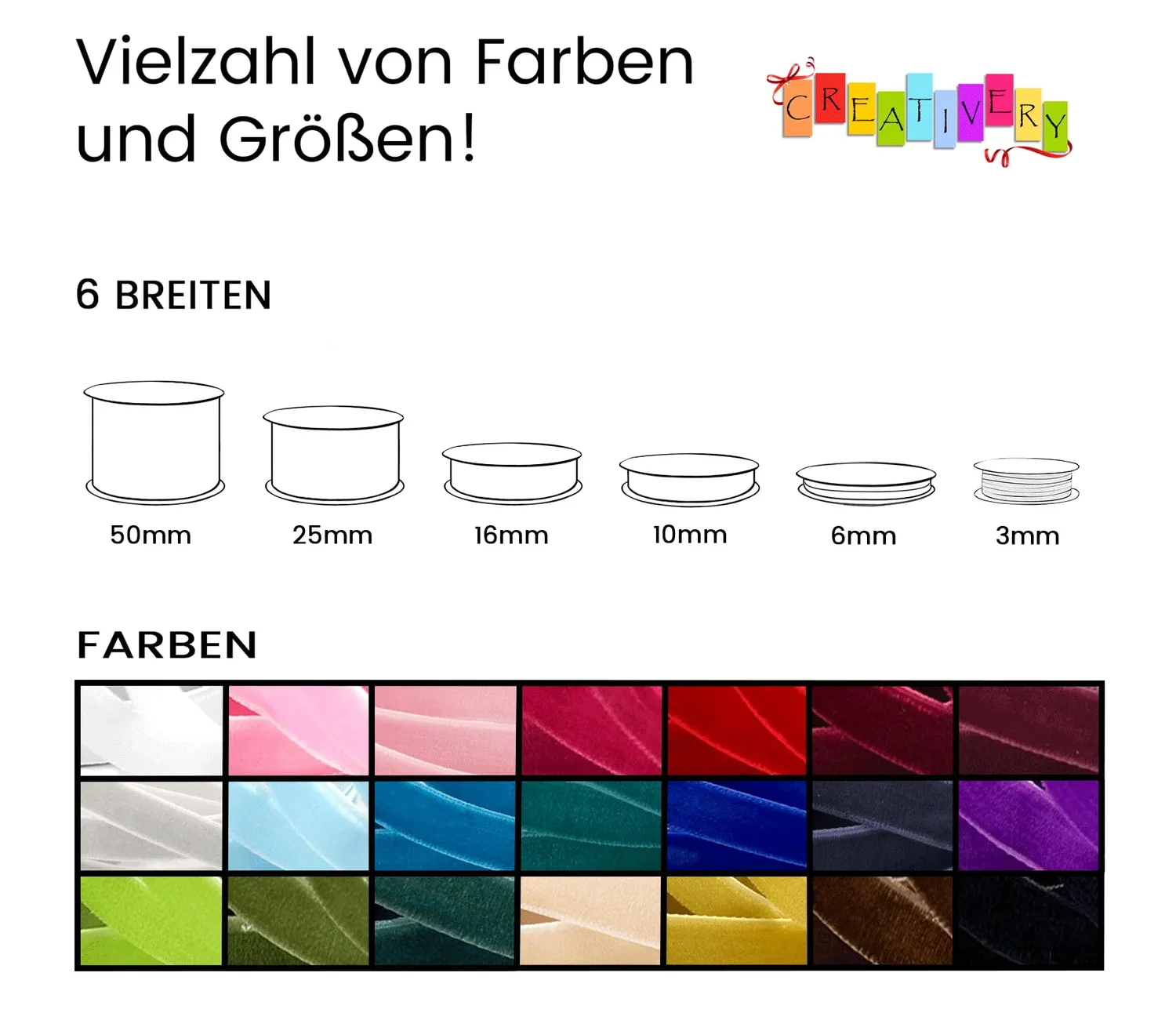 Creativery Samtband Schleifenband auf Rolle blickdicht