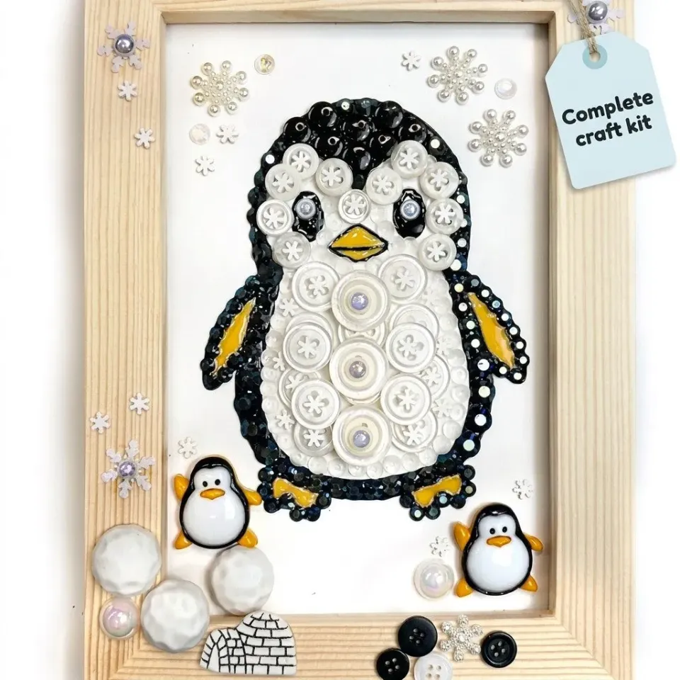 Buttons Galore Penguin Frame Bastelset 5x7 mit Holzrahmen